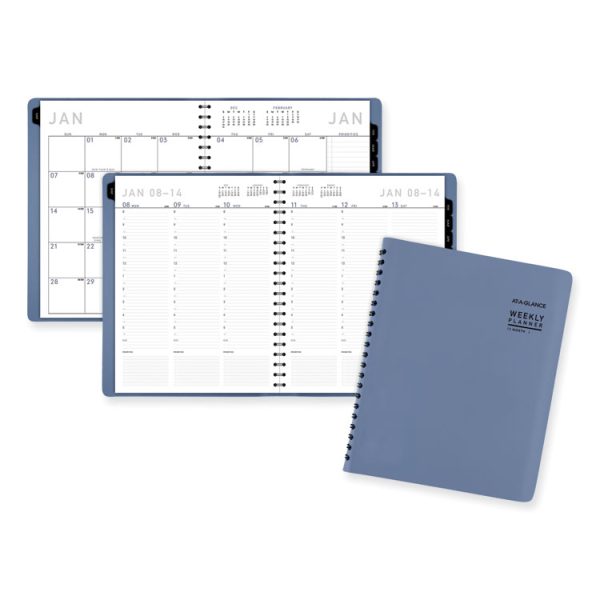 Contemporary Weekly/Monthly Planner, 11.38 x 9, Slate Blue Cover, 12-Month (Jan to Dec): 2024