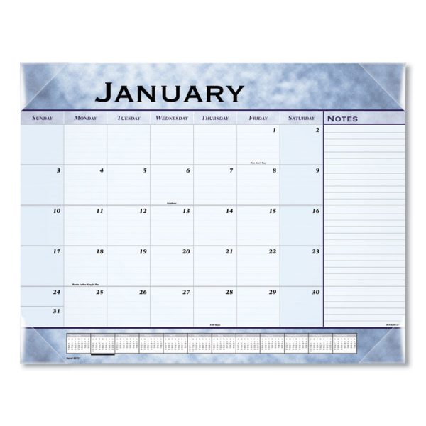 Slate Blue Desk Pad, 22 x 17, Blue Sheets, Clear Corners, 12-Month (Jan to Dec): 2024