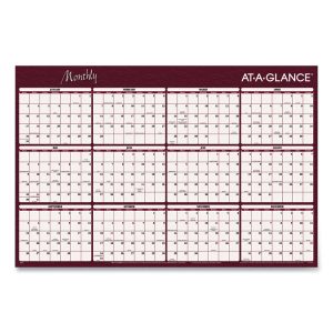 Reversible Horizontal Erasable Wall Planner, 48 x 32, Assorted Sheet Colors, 12-Month (Jan to Dec): 2024