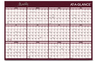 Reversible Horizontal Erasable Wall Planner, 48 x 32, Assorted Sheet Colors, 12-Month (Jan to Dec): 2024