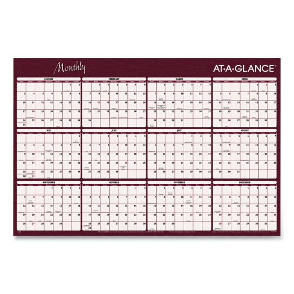 Reversible Horizontal Erasable Wall Planner, 48 x 32, Assorted Sheet Colors, 12-Month (Jan to Dec): 2024