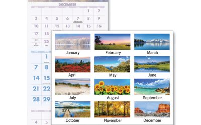 Scenic Three-Month Wall Calendar, Scenic Landscape Photography, 12 x 27, White Sheets, 14-Month (Dec to Jan): 2023 to 2025