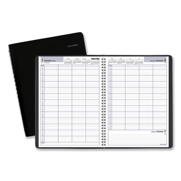 DayMinder Four-Person Group Daily Appointment Book, 11 x 8, Black Cover, 12-Month (Jan to Dec): 2024