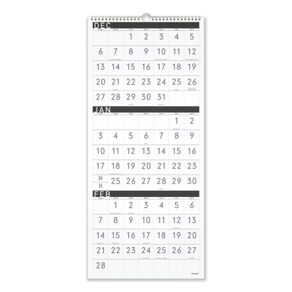 Three-Month Reference Wall Calendar, Contemporary Artwork/Formatting, 12 x 27, White Sheets, 15-Month (Dec-Feb): 2023 to 2025