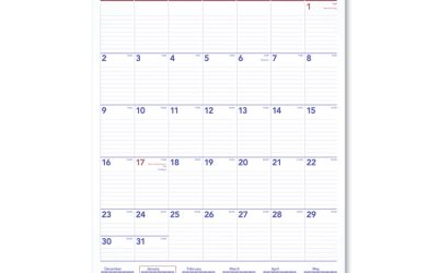 Repositionable Wall Calendar, 15.5 x 22.75, White/Blue/Red Sheets, 12-Month (Jan to Dec): 2024