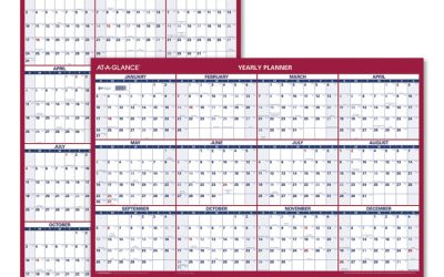 Erasable Vertical/Horizontal Wall Planner, 24 x 36, White/Blue/Red Sheets, 12-Month (Jan to Dec): 2024