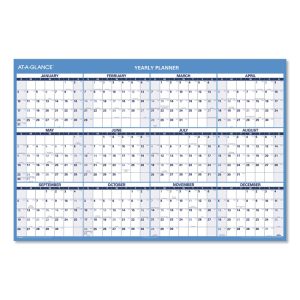 Horizontal Reversible/Erasable Wall Planner, 48 x 32, White/Blue Sheets, 12-Month (Jan to Dec): 2024