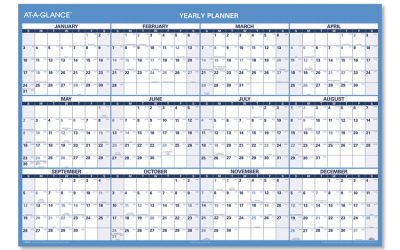 Horizontal Reversible/Erasable Wall Planner, 48 x 32, White/Blue Sheets, 12-Month (Jan to Dec): 2024