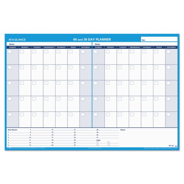 30/60-Day Undated Horizontal Erasable Wall Planner, 48 X 32, White/blue Sheets, Undated - Image 3