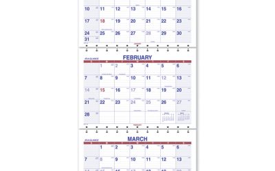 Move-A-Page Three-Month Wall Calendar, 12 x 27, White/Red/Blue Sheets, 15-Month (Dec to Feb): 2023 to 2025