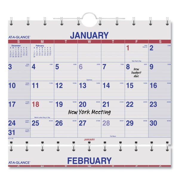 Move-A-Page Three-Month Wall Calendar, 12 x 27, White/Red/Blue Sheets, 15-Month (Dec to Feb): 2023 to 2025 - Image 3