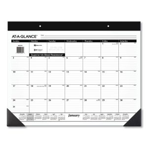 Monthly Refillable Desk Pad, 22 x 17, White Sheets, Black Binding, Black Corners, 12-Month (Jan to Dec): 2024