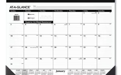 Monthly Refillable Desk Pad, 22 x 17, White Sheets, Black Binding, Black Corners, 12-Month (Jan to Dec): 2024
