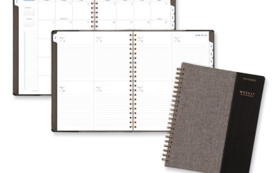 Signature Collection Black/Gray Felt Weekly/Monthly Planner, 11.25 x 9.5, Black/Gray Cover, 13-Month (Jan to Jan): 2024-2025
