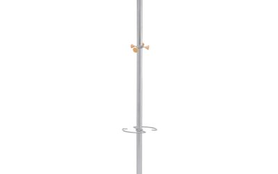 Wavy Coat Tree, Six Hangers/Two Knobs/Four Hooks, 18.88w x 14d x 68.5h, Silver/Wood