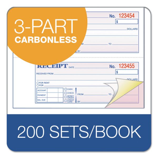 TOPS 3-Part Hardbound Receipt Book, Three-Part Carbonless, 7 x 2.75, 4 Forms/Sheet, 200 Forms Total - Image 3