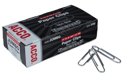 Premium Heavy-Gauge Wire Paper Clips, Jumbo, Nonskid, Silver, 100 Clips/Box, 10 Boxes/Pack