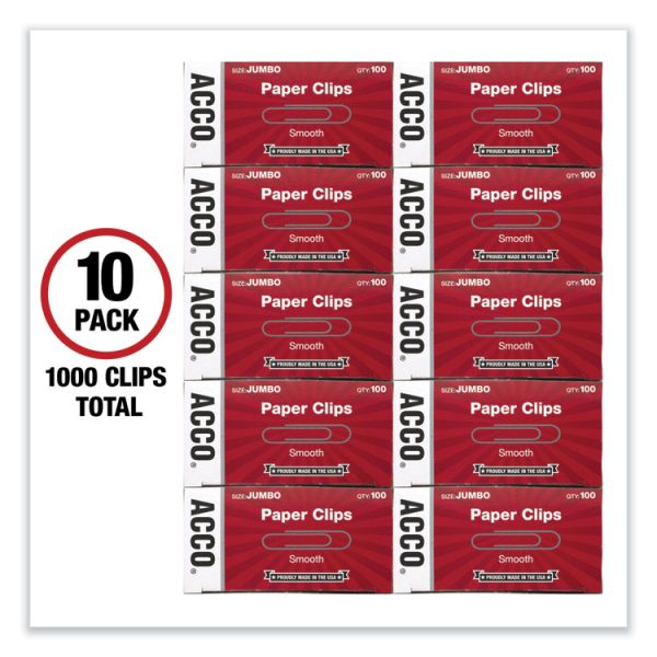 Paper Clips, Jumbo, Smooth, Silver, 100 Clips/Box, 10 Boxes/Pack - Image 4
