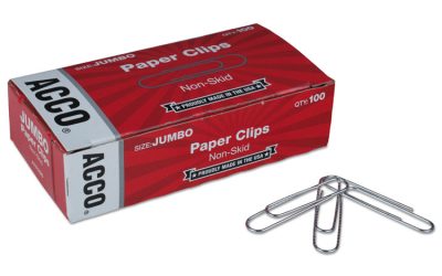 Paper Clips, Jumbo, Nonskid, Silver, 100 Clips/Box, 10 Boxes/Pack