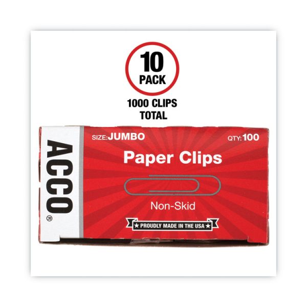 Paper Clips, Jumbo, Nonskid, Silver, 100 Clips/Box, 10 Boxes/Pack - Image 2