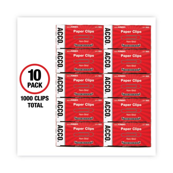 Paper Clips, Jumbo, Nonskid, Silver, 100 Clips/Box, 10 Boxes/Pack - Image 3