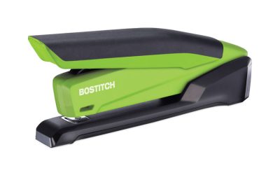InPower One-Finger 3-in-1 Desktop Stapler with Antimicrobial Protection, 20-Sheet Capacity, Green/Black