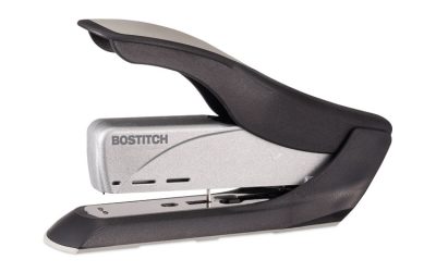 Spring-Powered Premium Heavy-Duty Stapler, 65-Sheet Capacity, Black/silver