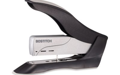 Spring-Powered Premium Heavy-Duty Stapler, 100-Sheet Capacity, Black/silver