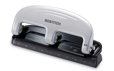 20-Sheet Ez Squeeze Three-Hole Punch, 9/32″ Holes, Black/silver