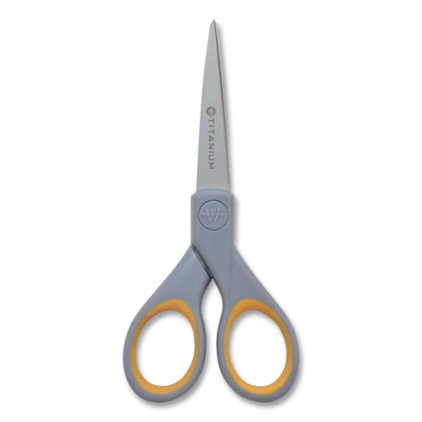 Titanium Bonded Scissors, 5" And 7" Long, 2.25" And 3.5" Cut Lengths, Gray/yellow Straight Handles, 2/pack - Image 3