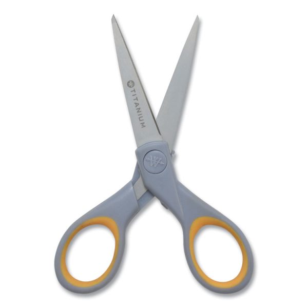 Titanium Bonded Scissors, 5" And 7" Long, 2.25" And 3.5" Cut Lengths, Gray/yellow Straight Handles, 2/pack - Image 2
