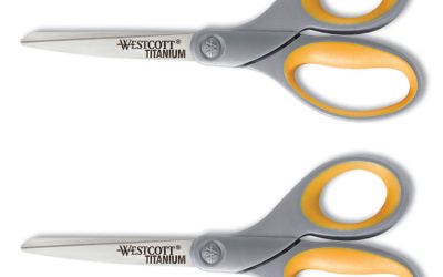 Titanium Bonded Scissors, 8″ Long, 3.5″ Cut Length, Gray/yellow Straight Handles, 2/pack