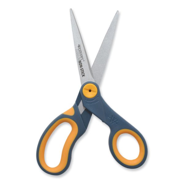 Non-Stick Titanium Bonded Scissors, 8" Long, 3.25" Cut Length, Gray/yellow Straight Handles, 3/pack - Image 6