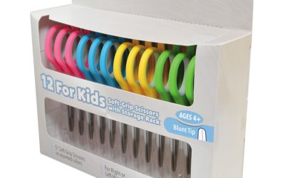 Soft Handle Kids Scissors, Rounded Tip, 5″ Long, 1.75″ Cut Length, Assorted Straight Handles, 12/pack