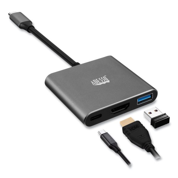 3-in-1 USB-C Multi-Port TAA Compliant Docking Station, HDMI, USB-C, USB 3 A+PD, Black/Gray - Image 2