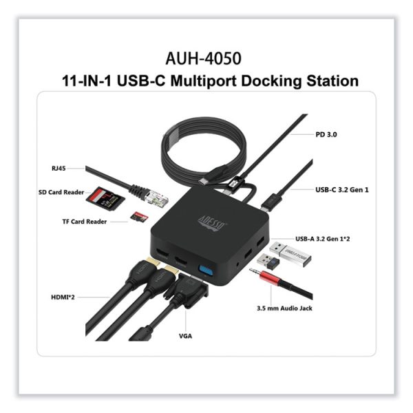 11-in-1 USB-C Multi-Port TAA Compliant Docking Station, Black - Image 2