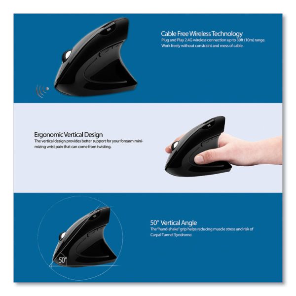 Imouse E10 Wireless Vertical Ergonomic Usb Mouse, 2.4 Ghz Frequency/33 Ft Wireless Range, Right Hand Use, Black - Image 7