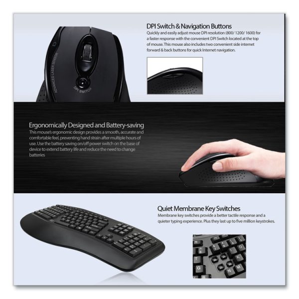 Wkb1500gb Wireless Ergonomic Keyboard And Mouse, 2.4 Ghz Frequency/30 Ft Wireless Range, Black - Image 9