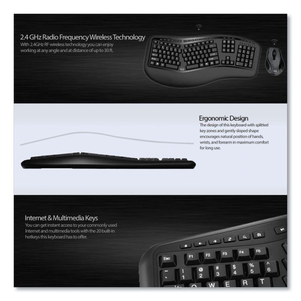 Wkb1500gb Wireless Ergonomic Keyboard And Mouse, 2.4 Ghz Frequency/30 Ft Wireless Range, Black - Image 8