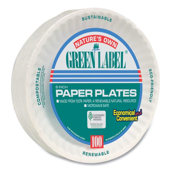 White Paper Plates, 6" Dia, 100/pack, 10 Packs/carton - Image 3