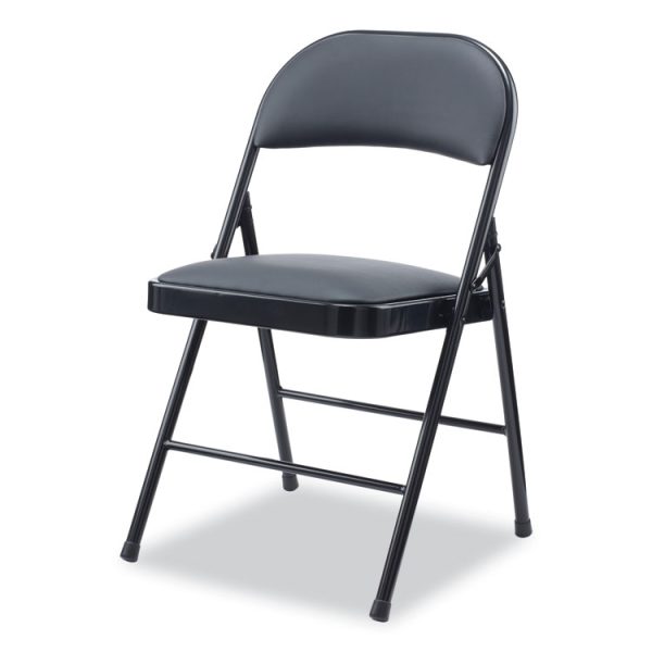 Alera PU Padded Folding Chair, Supports Up to 250 lb, Black Seat, Black Back, Black Base, 4/Carton - Image 2