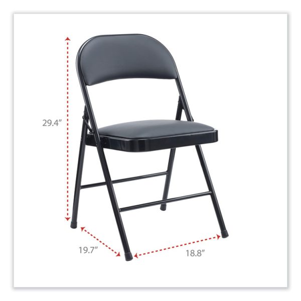 Alera PU Padded Folding Chair, Supports Up to 250 lb, Black Seat, Black Back, Black Base, 4/Carton - Image 3