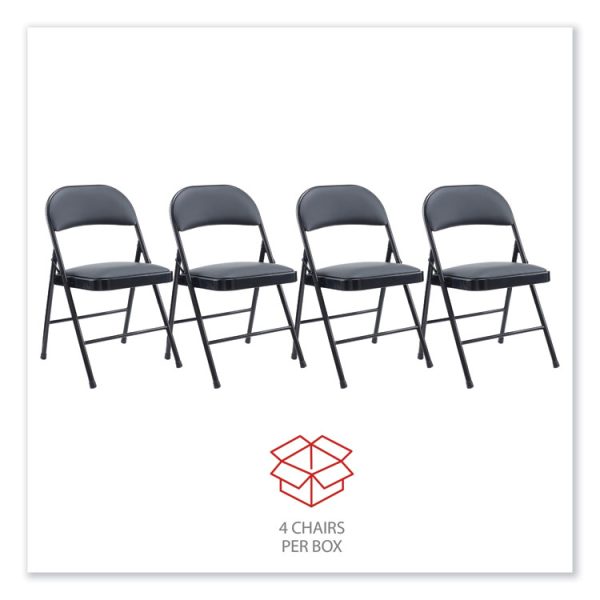 Alera PU Padded Folding Chair, Supports Up to 250 lb, Black Seat, Black Back, Black Base, 4/Carton - Image 6