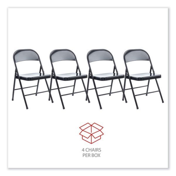 Armless Steel Folding Chair, Supports Up to 275 lb, Black Seat, Black Back, Black Base, 4/Carton - Image 6