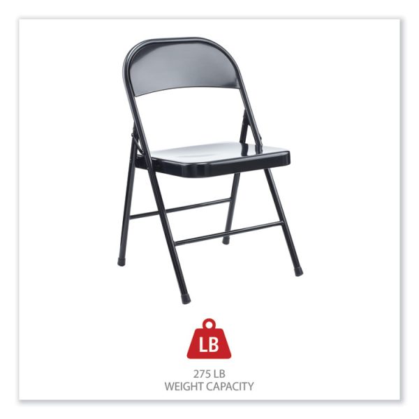 Armless Steel Folding Chair, Supports Up to 275 lb, Black Seat, Black Back, Black Base, 4/Carton - Image 5