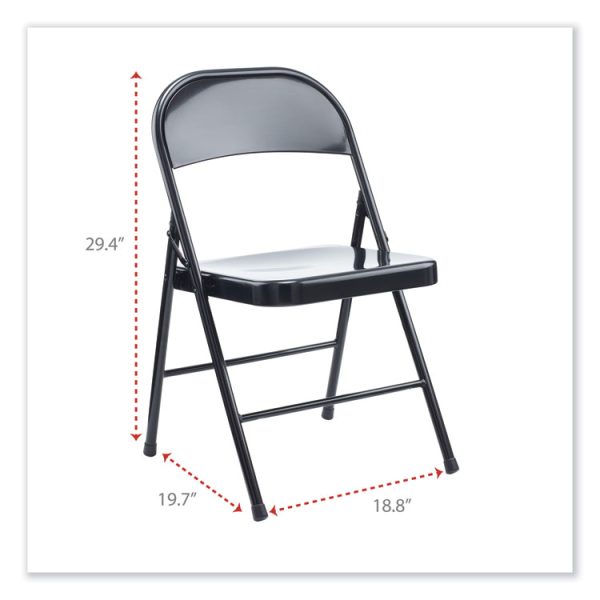 Armless Steel Folding Chair, Supports Up to 275 lb, Black Seat, Black Back, Black Base, 4/Carton - Image 3
