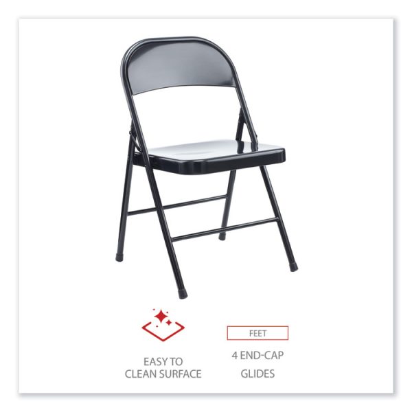 Armless Steel Folding Chair, Supports Up to 275 lb, Black Seat, Black Back, Black Base, 4/Carton - Image 4