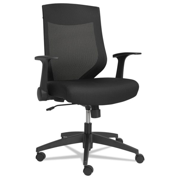 Alera EB-K Series Synchro Mid-Back Flip-Arm Mesh Chair, Supports Up to 275 lb, 18.5" to 22.04" Seat Height, Black