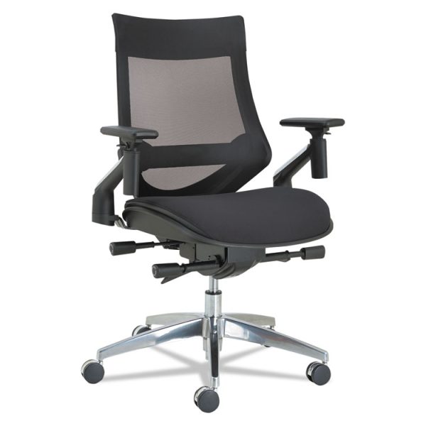 Alera Eb-W Series Pivot Arm Multifunction Mesh Chair, Supports 275 Lb, 18.62" To 22.32" Seat, Black Seat/back, Aluminum Base