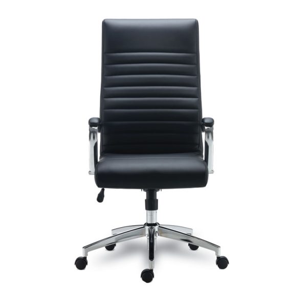 Alera Eddleston Leather Manager Chair, Supports Up to 275 lb, Black Seat/Back, Chrome Base - Image 2